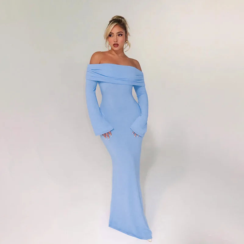 Evening Dresses- Elegant Long Sleeve Backless Bodycon Dress- - IndioGear Women Clothing