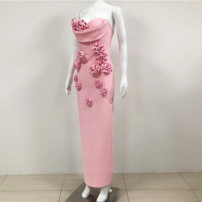 Evening Dresses- Elegant Rose Applique Strapless Gown - Perfect for Evening Events