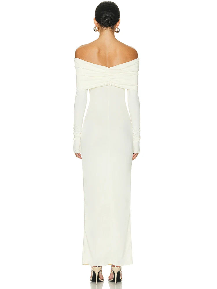 Evening Dresses - Minimalist Off-Shoulder Maxi Dress for Evening Parties