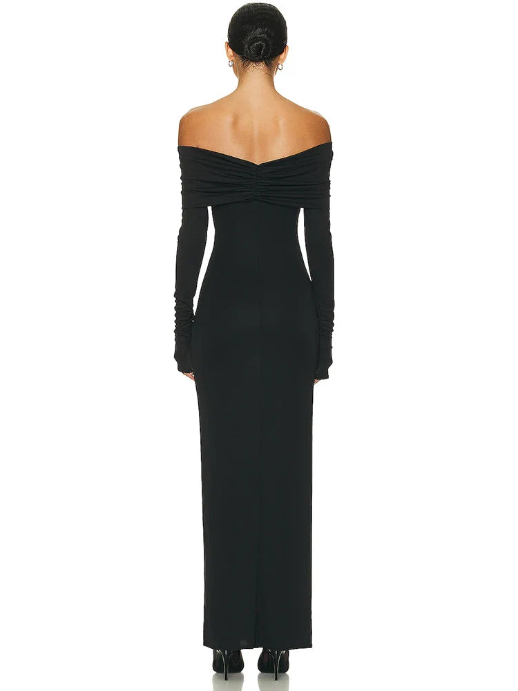 Evening Dresses - Minimalist Off-Shoulder Maxi Dress for Evening Parties