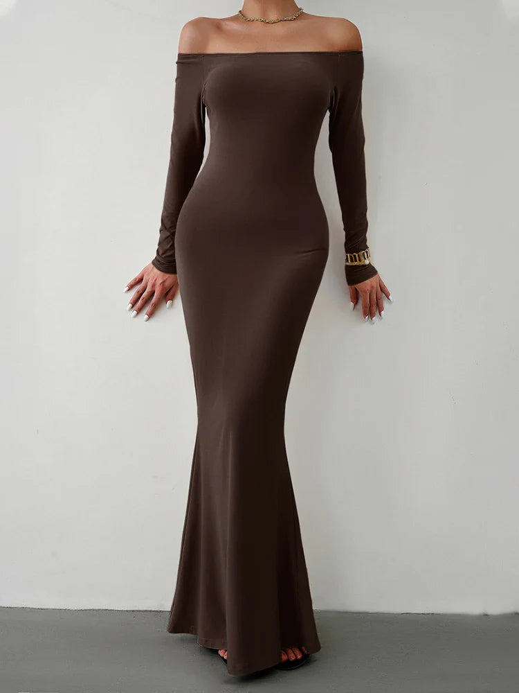 Evening Dresses- Off Shoulder Bodycon Mermaid Evening Dress - Full Length- - IndioGear.com