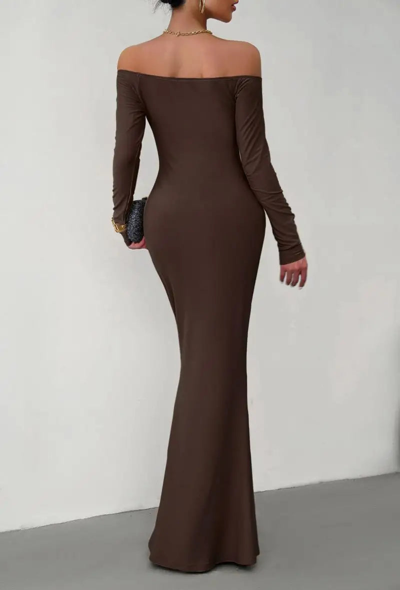 Evening Dresses- Off Shoulder Bodycon Mermaid Evening Dress - Full Length- - IndioGear.com