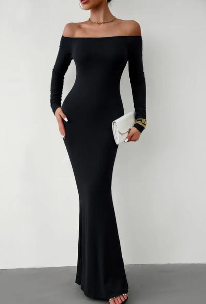 Evening Dresses- Off Shoulder Bodycon Mermaid Evening Dress - Full Length- - IndioGear.com