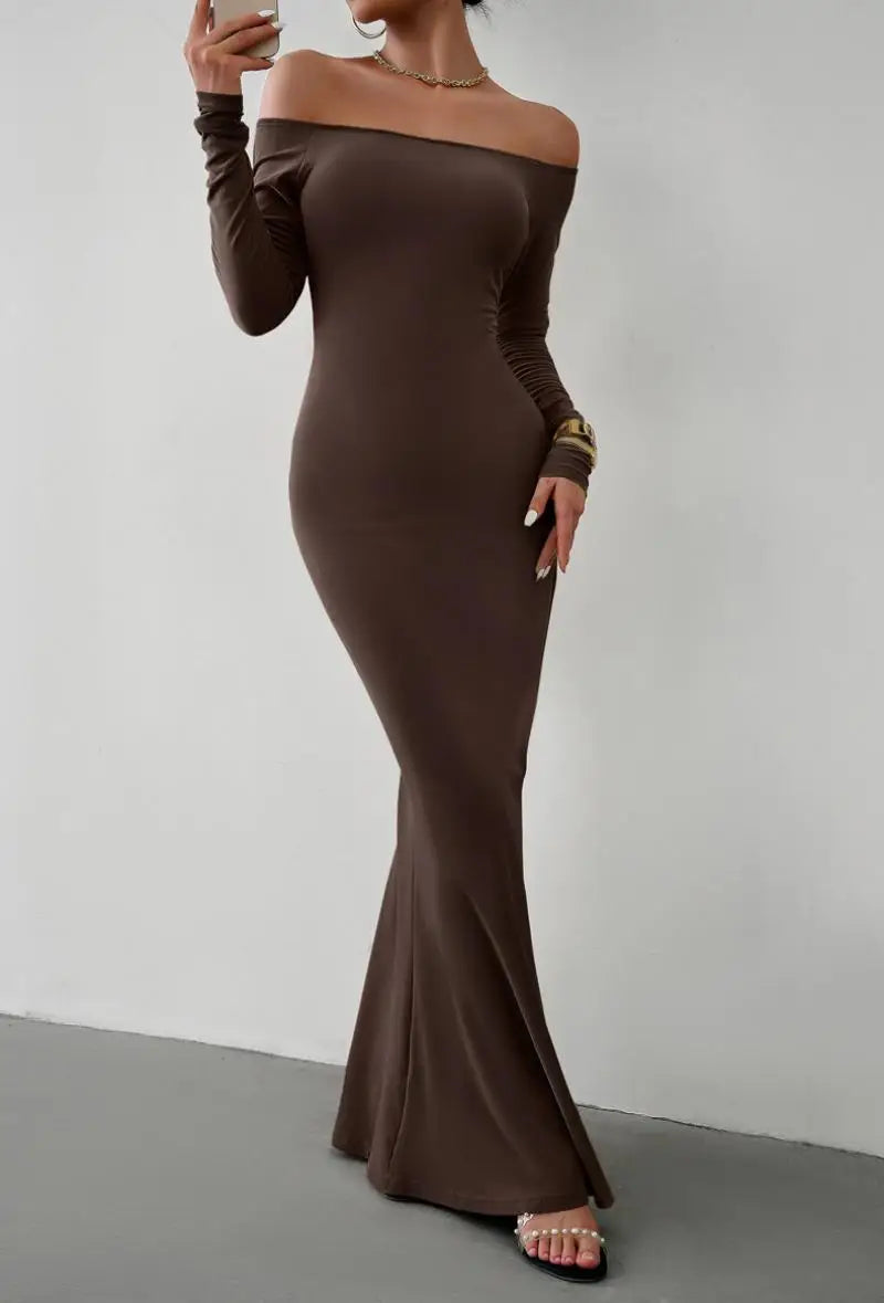 Evening Dresses- Off Shoulder Bodycon Mermaid Evening Dress - Full Length- - IndioGear.com