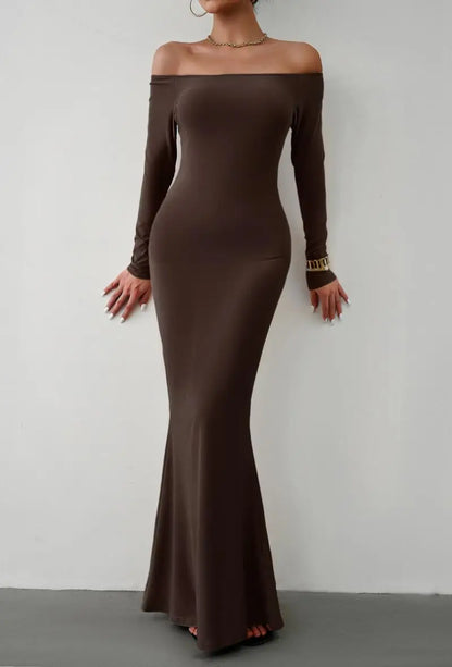 Evening Dresses- Off Shoulder Bodycon Mermaid Evening Dress - Full Length- - IndioGear.com