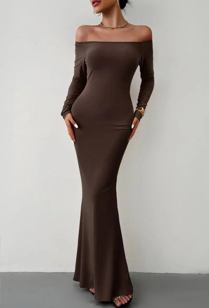 Evening Dresses- Off Shoulder Bodycon Mermaid Evening Dress - Full Length- - IndioGear.com