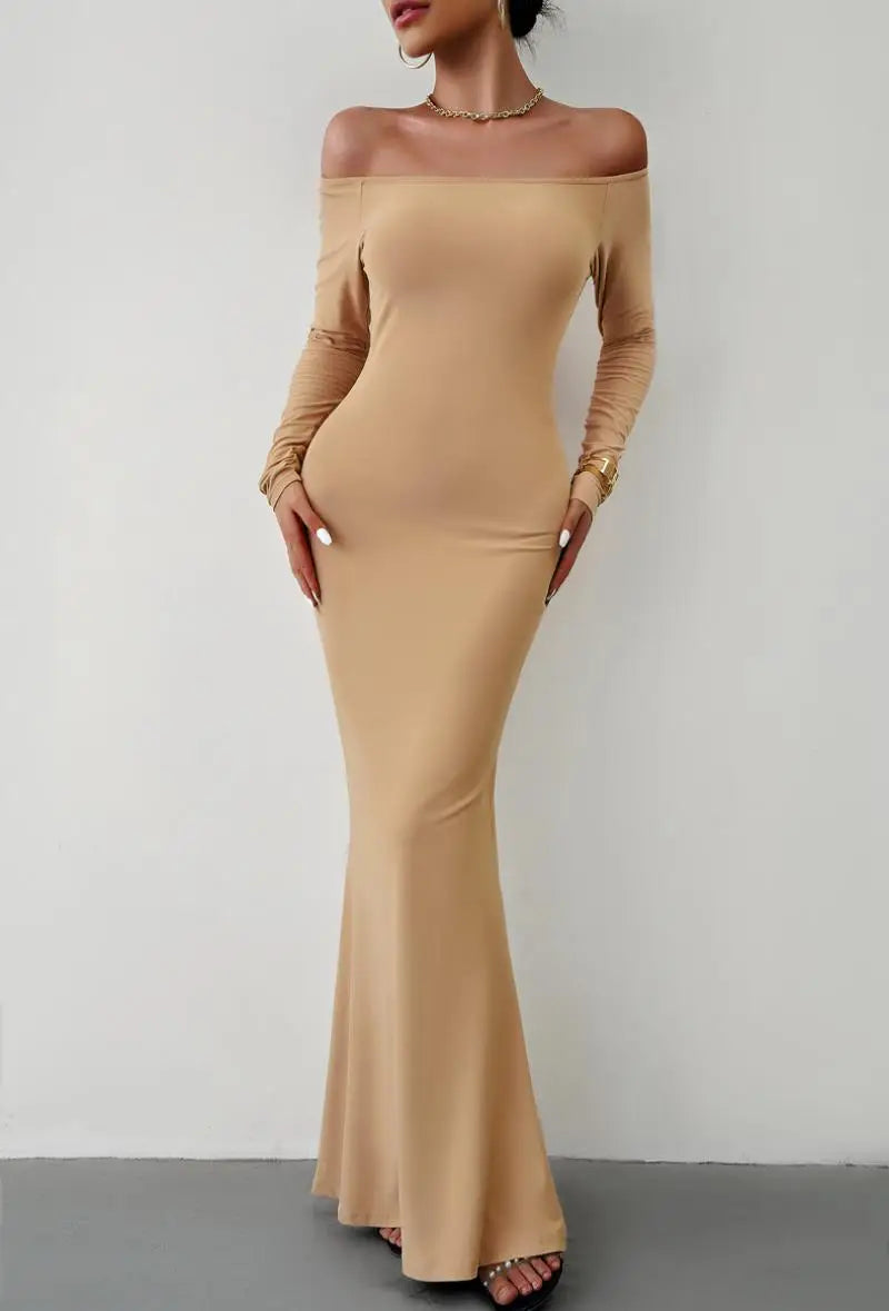 Evening Dresses- Off Shoulder Bodycon Mermaid Evening Dress - Full Length- - IndioGear.com