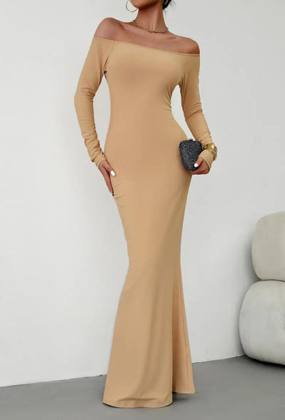 Evening Dresses- Off Shoulder Bodycon Mermaid Evening Dress - Full Length- - IndioGear.com