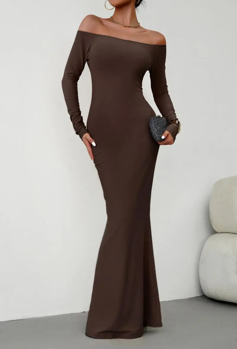 Evening Dresses- Off Shoulder Bodycon Mermaid Evening Dress - Full Length- - IndioGear.com