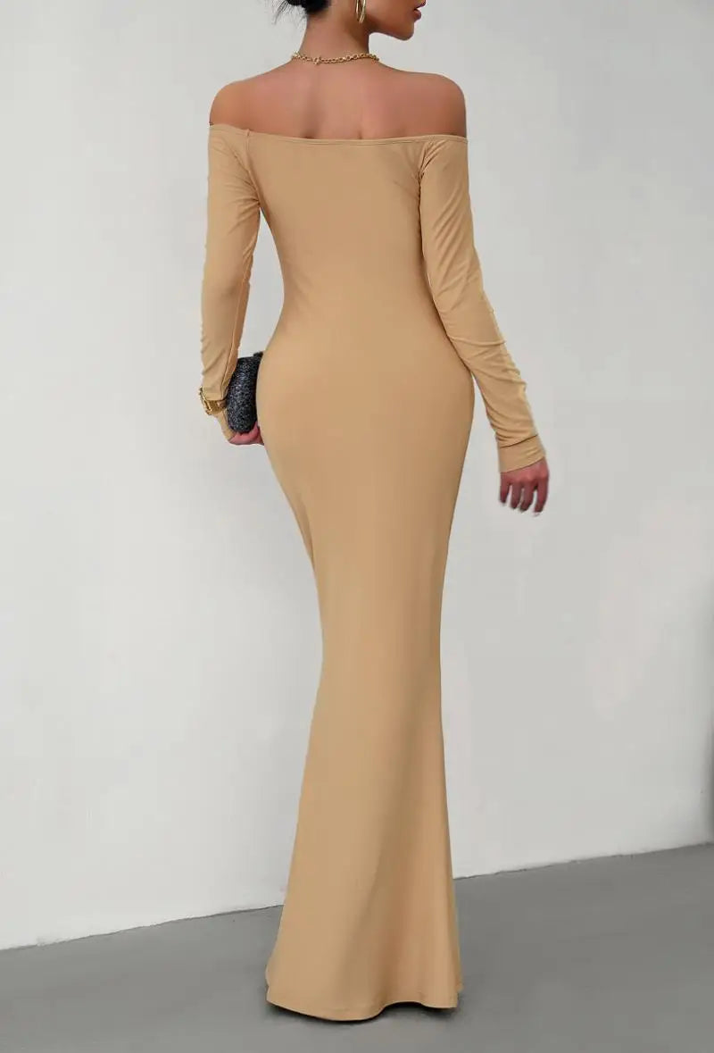 Evening Dresses- Off Shoulder Bodycon Mermaid Evening Dress - Full Length- - IndioGear.com