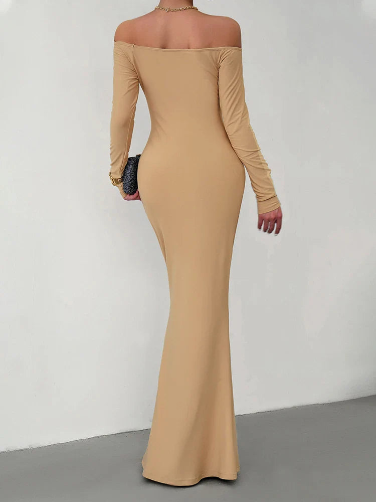 Evening Dresses- Off Shoulder Bodycon Mermaid Evening Dress - Full Length- - IndioGear.com