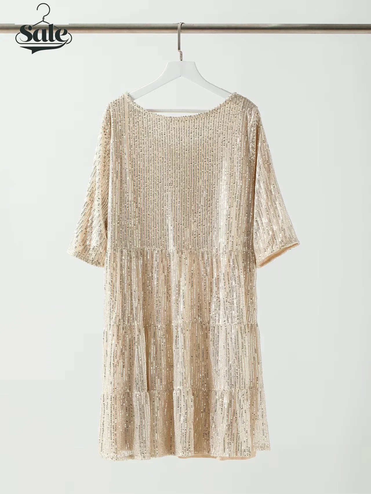 Evening Dresses- Sparkle Round Neck Sequin Dress Party Evening- - IndioGear.com