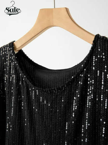 Evening Dresses- Sparkle Round Neck Sequin Dress Party Evening- - IndioGear.com