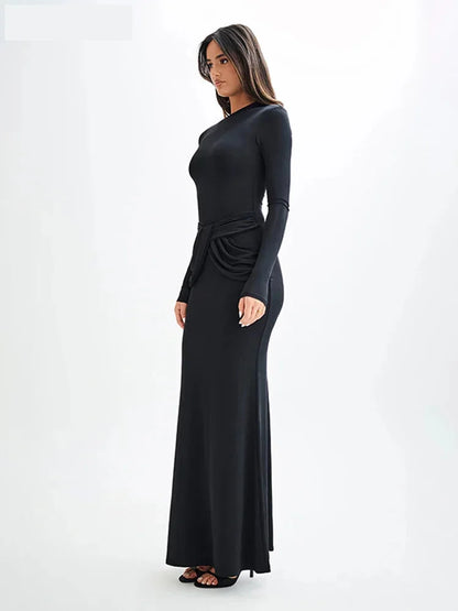 Evening Dresses- Twist Knot Asymmetrical Maxi Dress for Evenings- - IndioGear.com