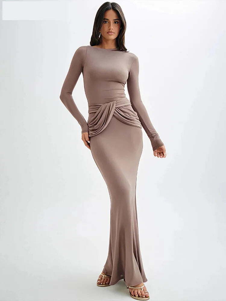 Evening Dresses- Twist Knot Asymmetrical Maxi Dress for Evenings- - IndioGear.com