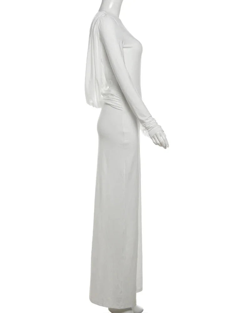 Evening Gown- Chic Cowl-Back Maxi Gown for Formal Evenings- - IndioGear.com