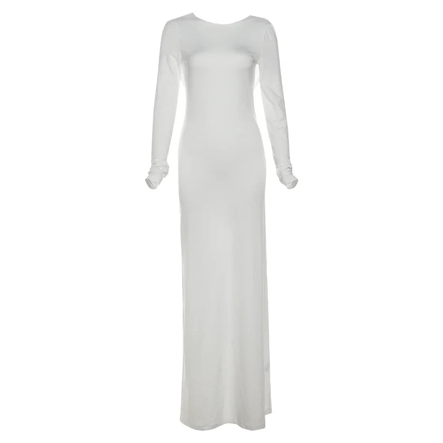 Evening Gown- Chic Cowl-Back Maxi Gown for Formal Evenings- - IndioGear.com