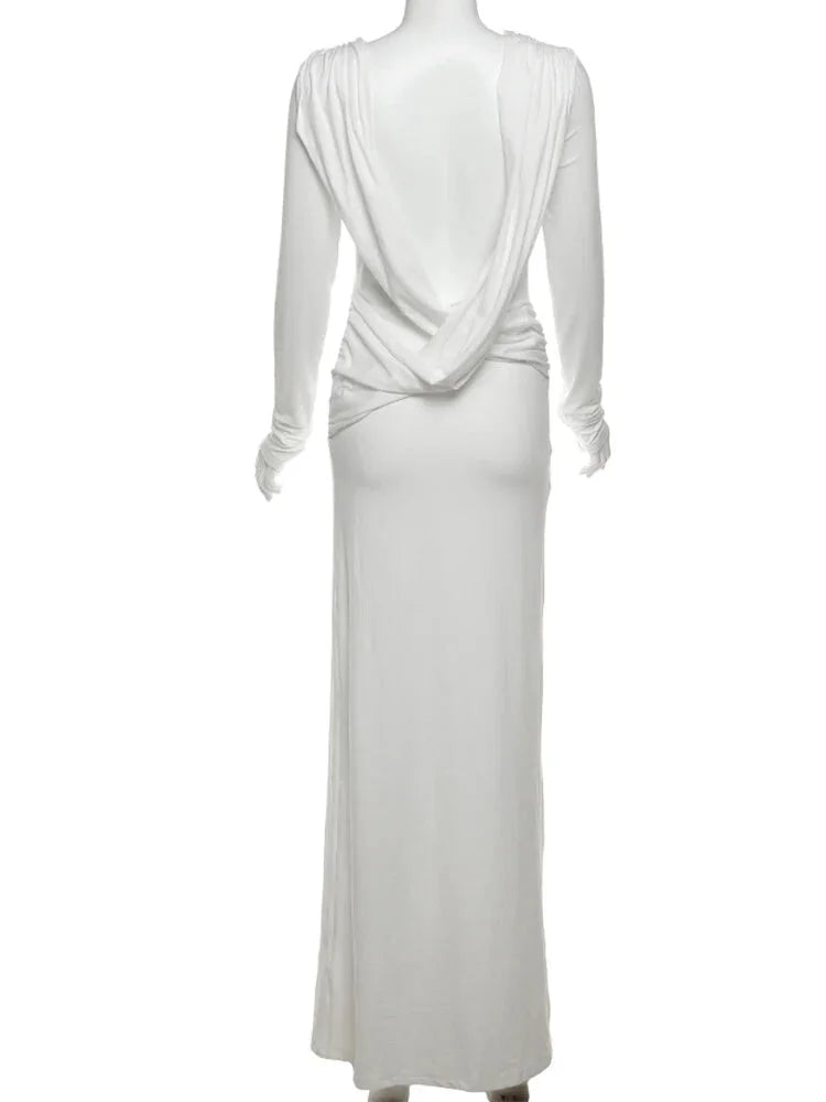 Evening Gown- Chic Cowl-Back Maxi Gown for Formal Evenings- - IndioGear.com