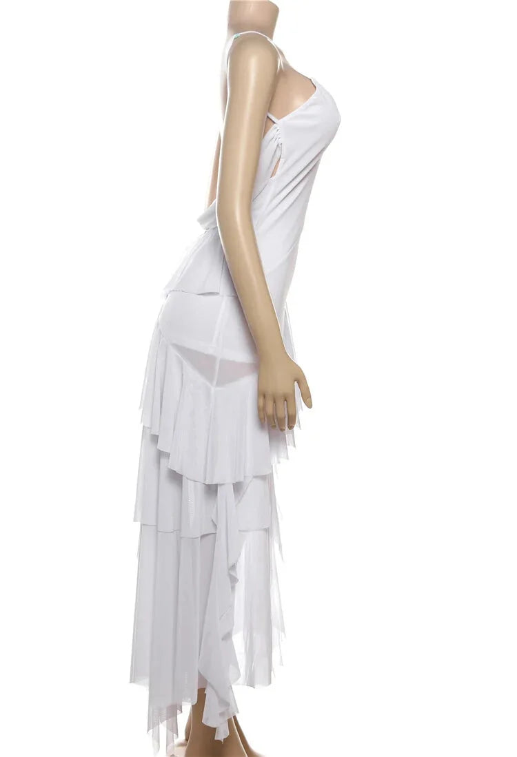 Evening Gown- Chiffon Waterfall Tiered Party Dress- - IndioGear Women Clothing