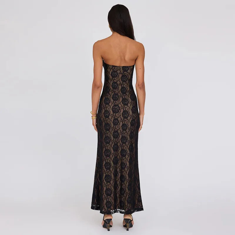 Evening Gown- Floral Lace Maxi Dress with Keyhole Detail - Elegant Fit- - IndioGear.com