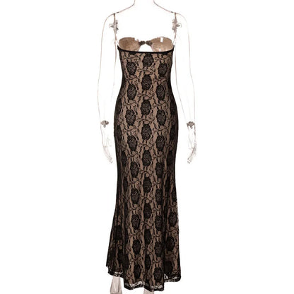 Evening Gown- Floral Lace Maxi Dress with Keyhole Detail - Elegant Fit- - IndioGear.com