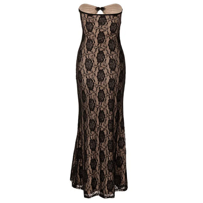 Evening Gown- Floral Lace Maxi Dress with Keyhole Detail - Elegant Fit- - IndioGear.com