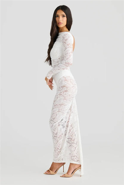 Evening Gown- See Through Lace Maxi Gown- - IndioGear Women Clothing