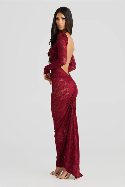 Evening Gown- See Through Lace Maxi Gown- - IndioGear Women Clothing