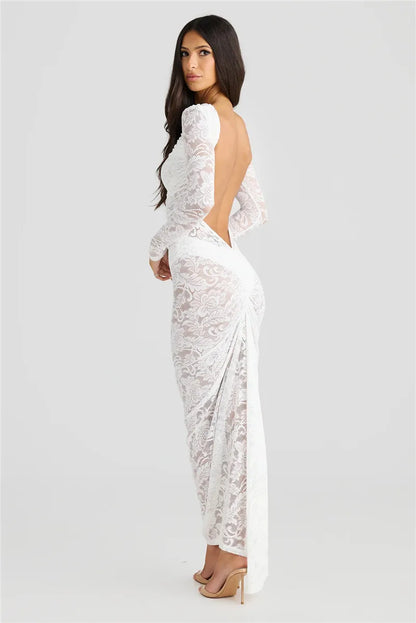 Evening Gown- See Through Lace Maxi Gown- - IndioGear Women Clothing