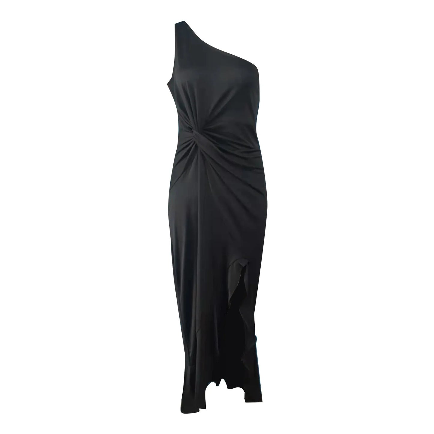 Evening Gown- One Shoulder Ruched Ruffle Formal Evening Maxi Dress- - IndioGear Women Clothing