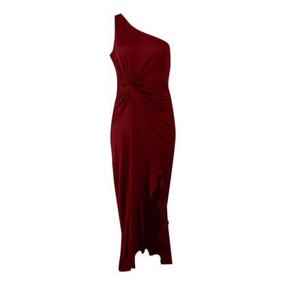 Evening Gown- One Shoulder Ruched Ruffle Formal Evening Maxi Dress- - IndioGear Women Clothing