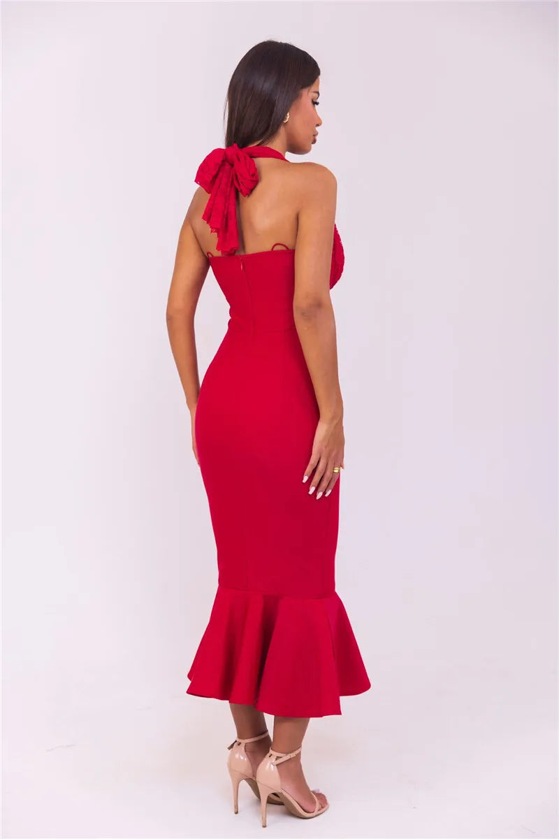 Event Dresses- Halter Elegance Mermaid Evening Dress- - IndioGear Women Clothing