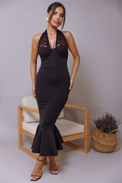 Event Dresses- Halter Elegance Mermaid Evening Dress- - IndioGear Women Clothing