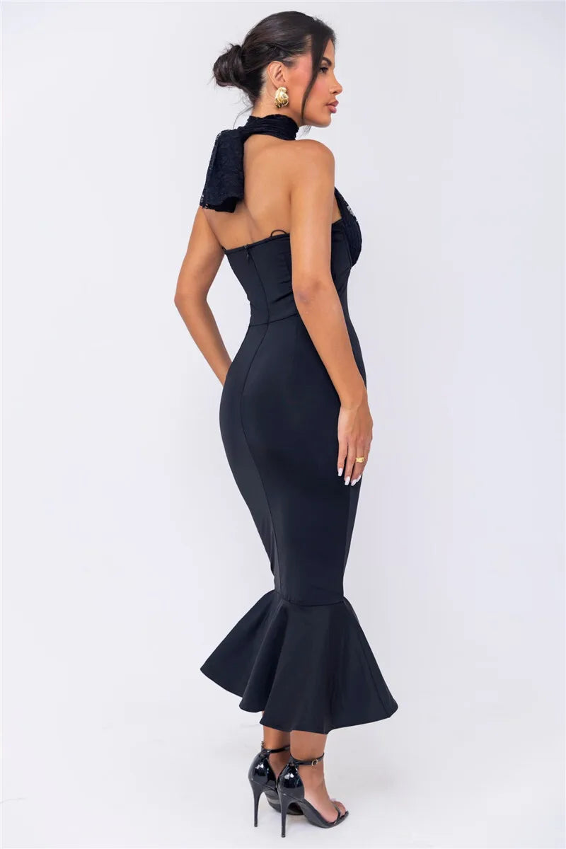 Event Dresses- Halter Elegance Mermaid Evening Dress- - IndioGear Women Clothing