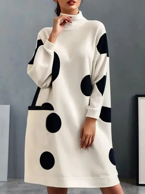 Fall Dresses - Autumn Polka Dot Turtleneck Dress in Cotton