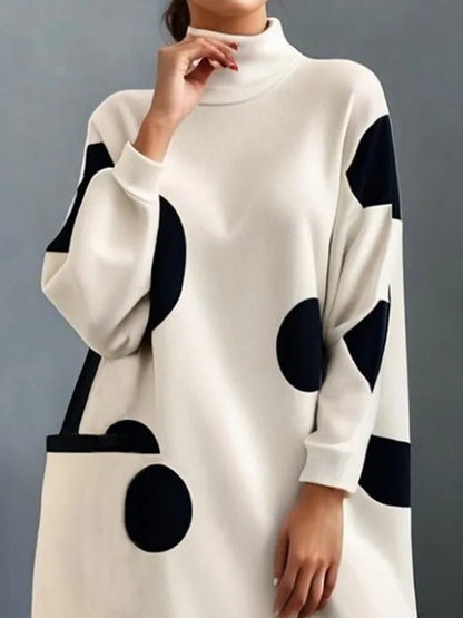 Fall Dresses - Autumn Polka Dot Turtleneck Dress in Cotton