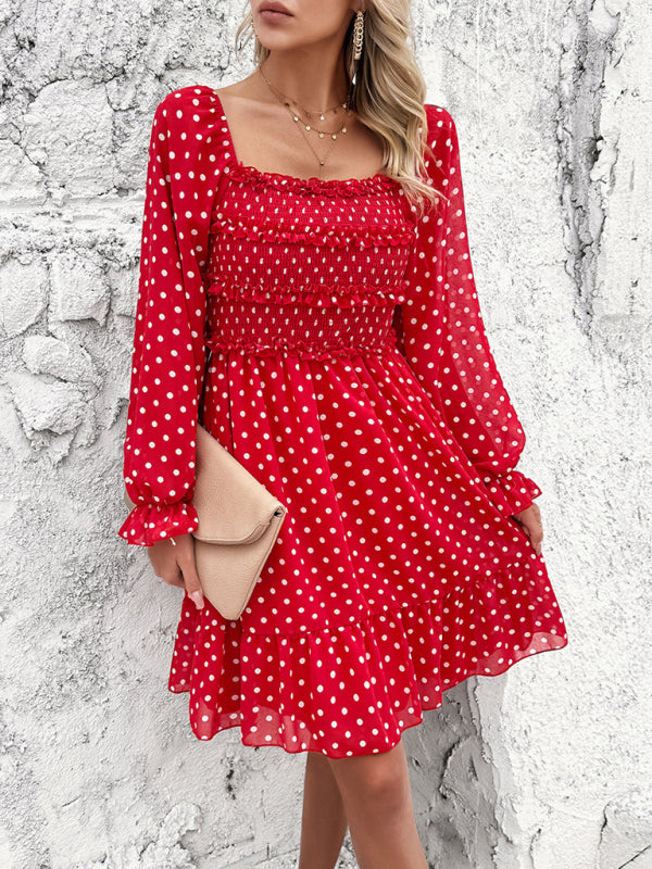 Fall Dresses- Polka Dot A-Line Off-Shoulder Dress for Cocktail Parties- - IndioGear.com