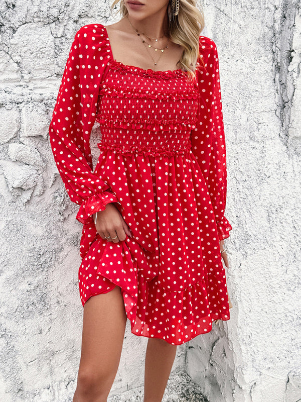 Fall Dresses- Polka Dot A-Line Off-Shoulder Dress for Cocktail Parties- - IndioGear.com