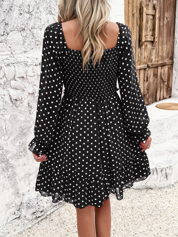 Fall Dresses- Polka Dot A-Line Off-Shoulder Dress for Cocktail Parties- - IndioGear.com