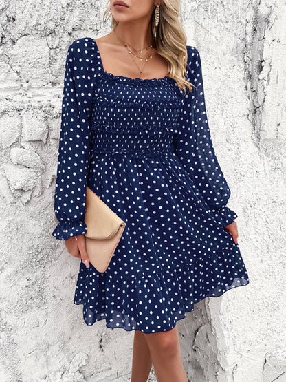 Fall Dresses- Polka Dot A-Line Off-Shoulder Dress for Cocktail Parties- - IndioGear.com