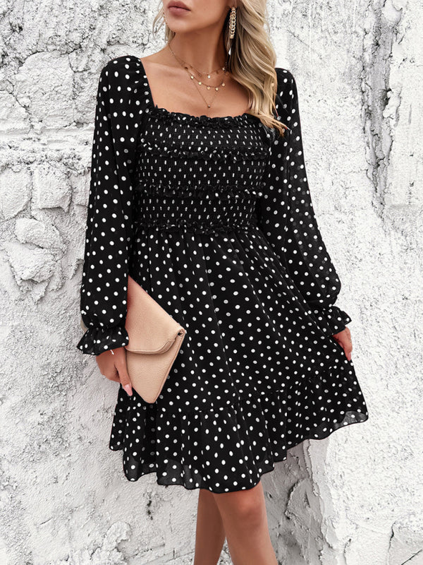 Fall Dresses- Polka Dot A-Line Off-Shoulder Dress for Cocktail Parties- - IndioGear.com