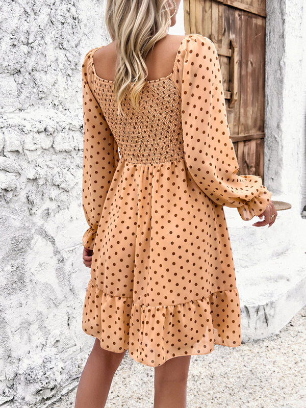 Fall Dresses- Polka Dot A-Line Off-Shoulder Dress for Cocktail Parties- - IndioGear.com