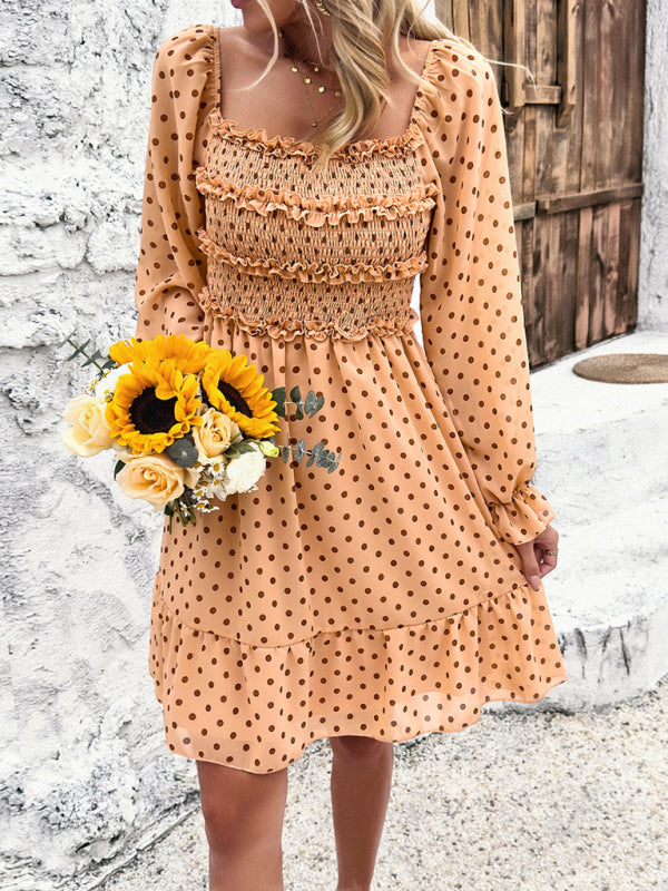 Fall Dresses- Polka Dot A-Line Off-Shoulder Dress for Cocktail Parties- - IndioGear.com