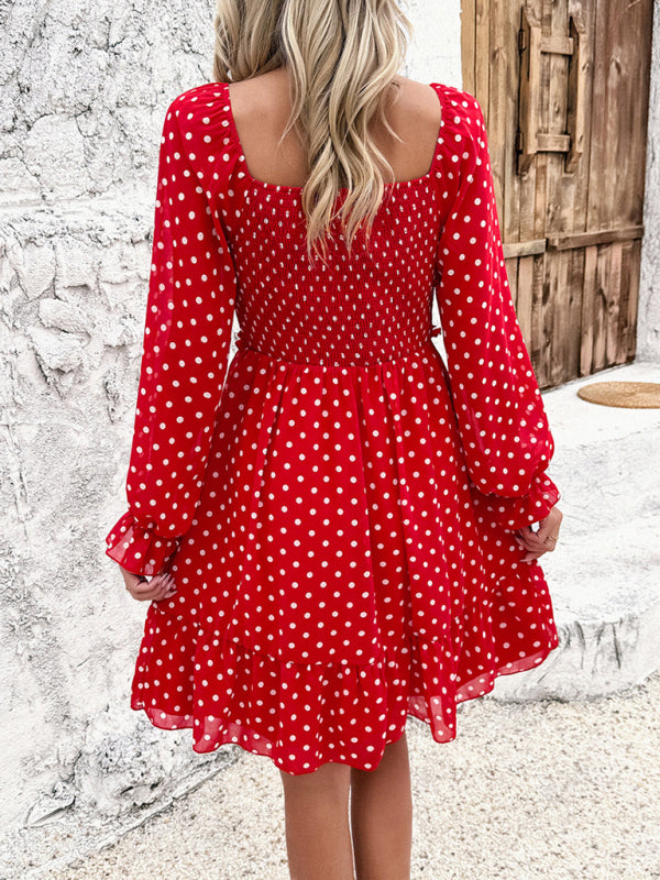 Fall Dresses- Polka Dot A-Line Off-Shoulder Dress for Cocktail Parties- - IndioGear.com