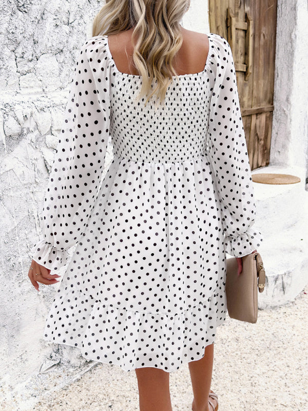 Fall Dresses- Polka Dot A-Line Off-Shoulder Dress for Cocktail Parties- - IndioGear.com