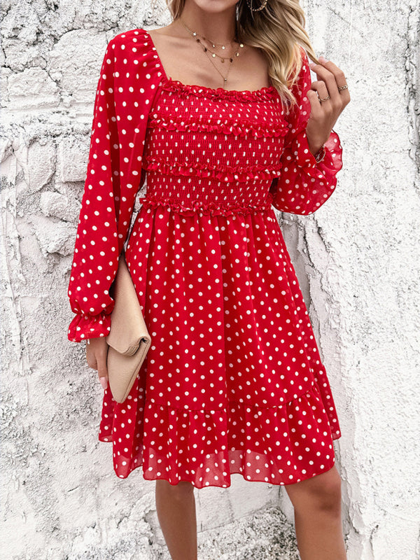 Fall Dresses- Polka Dot A-Line Off-Shoulder Dress for Cocktail Parties- - IndioGear.com