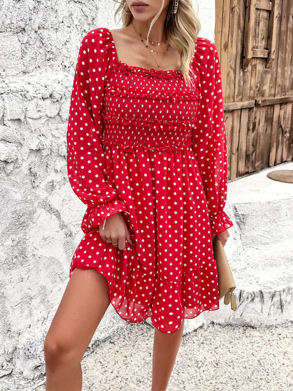 Fall Dresses- Polka Dot A-Line Off-Shoulder Dress for Cocktail Parties- - IndioGear.com