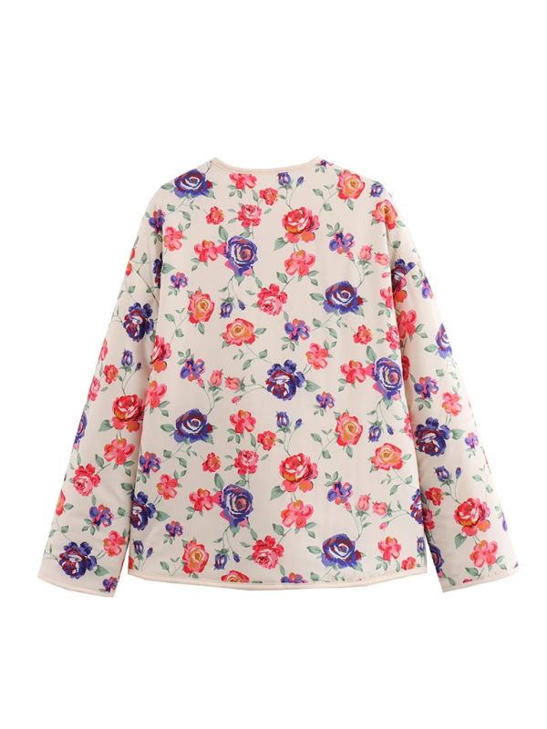 Fall Jackets- Floral Charm Flap Jacket for Spring & Fall- - Chuzko Women Clothing