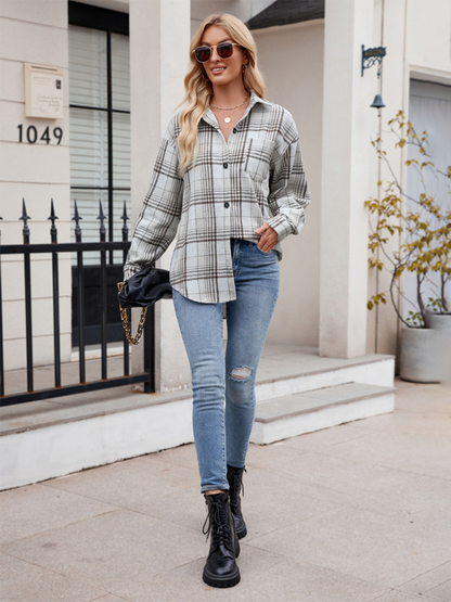 Fall Shirts- Autumn Essential Women's Plaid Flannel Shirt- - IndioGear.com