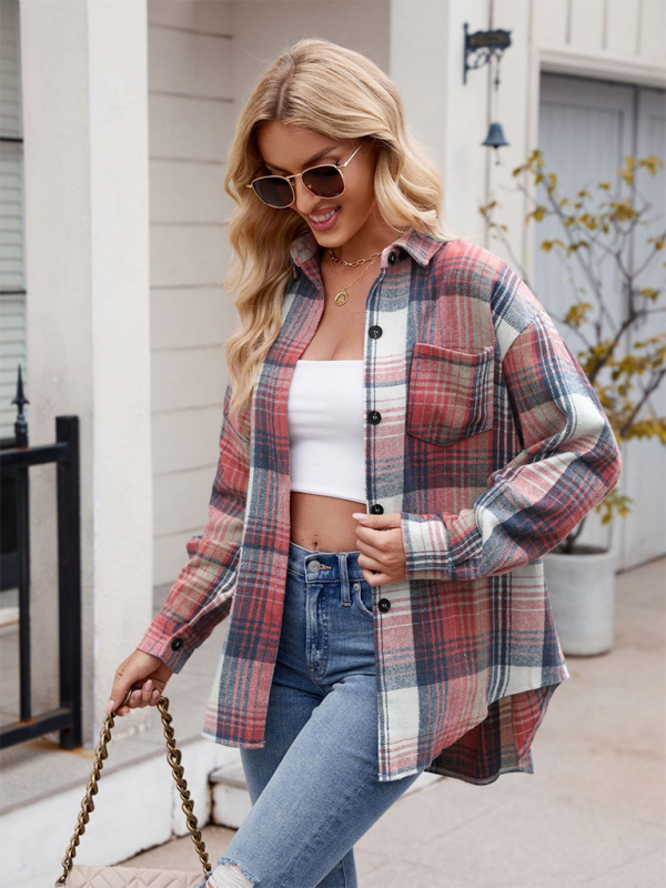 Fall Shirts- Autumn Essential Women's Plaid Flannel Shirt- - IndioGear.com